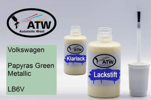 Volkswagen, Papyras Green Metallic, LB6V: 20ml Lackstift + 20ml Klarlack - Set, von ATW Autoteile West.